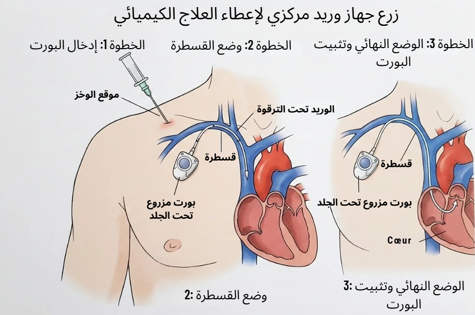 زرع جهاز وريد مركزي (بورت) للعلاج الكيميائي في الحسيمة مع الدكتور ياسين محمد - مراحل التدخل الجراحي
